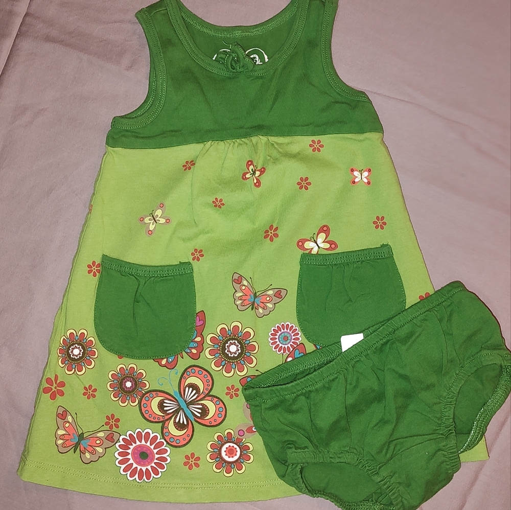 Place Baby dress 6-9month color green and colorful flowers and butterflies